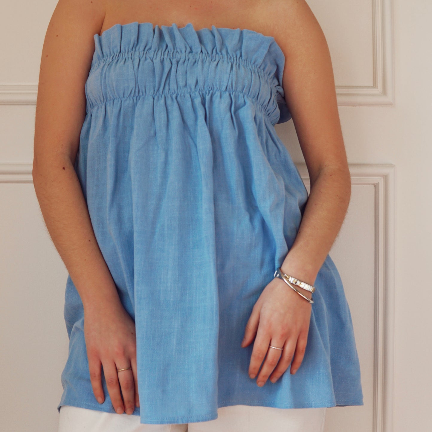 Blue Strapless Top