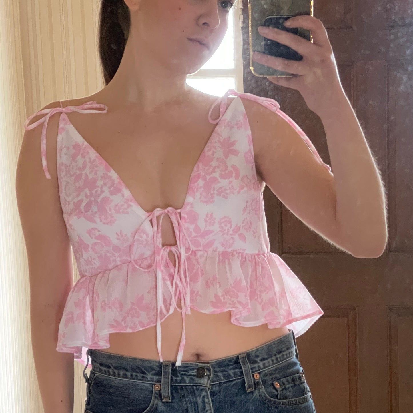 Floral Ruffle Crop