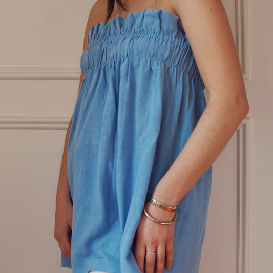 Blue Strapless Top