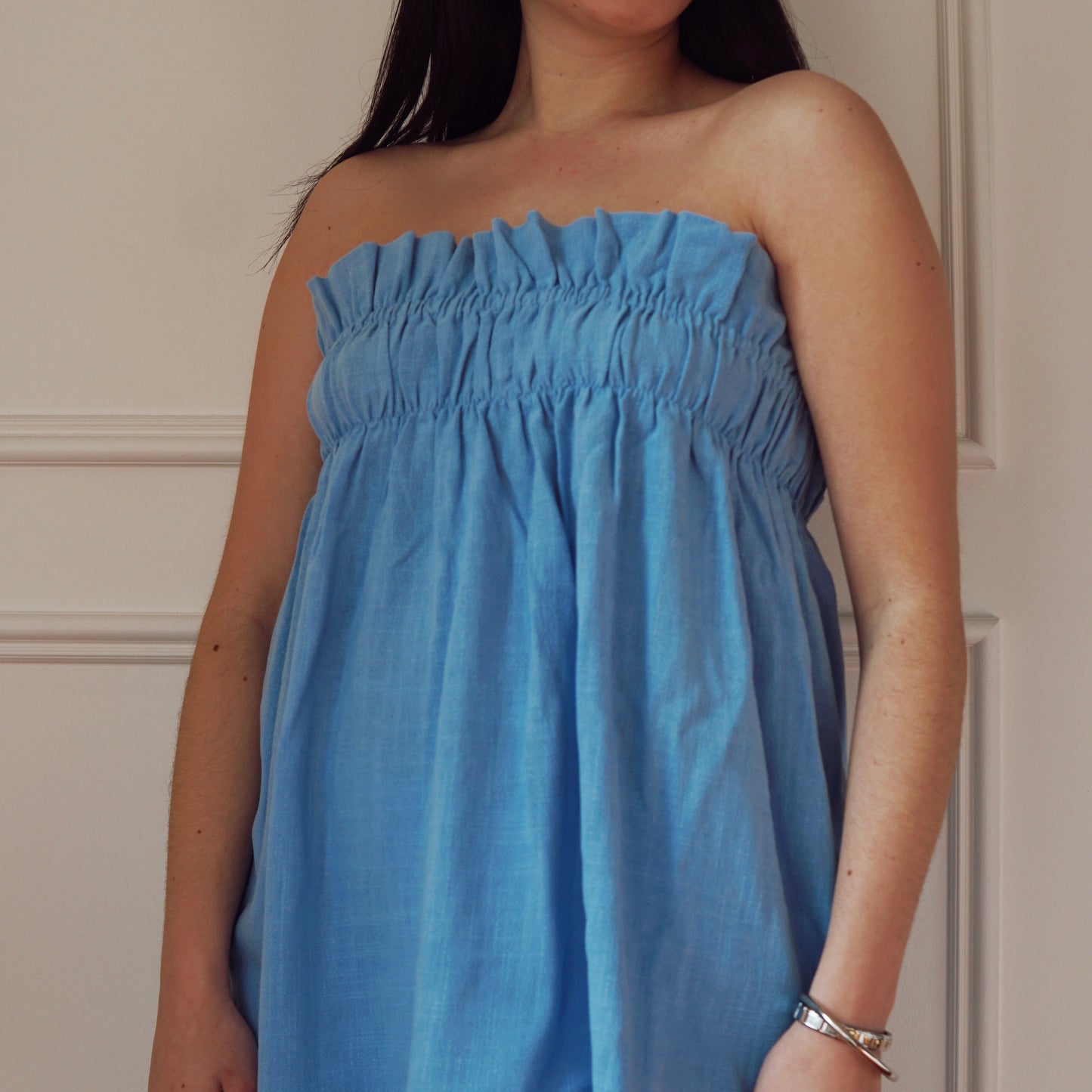 Blue Strapless Top
